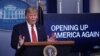 U.S. -- U.S. President Donald Trump answers questions about his administration's plans for "Opening Up America Again" during the daily coronavirus task force briefing at the White House in Washington, April 16, 2020